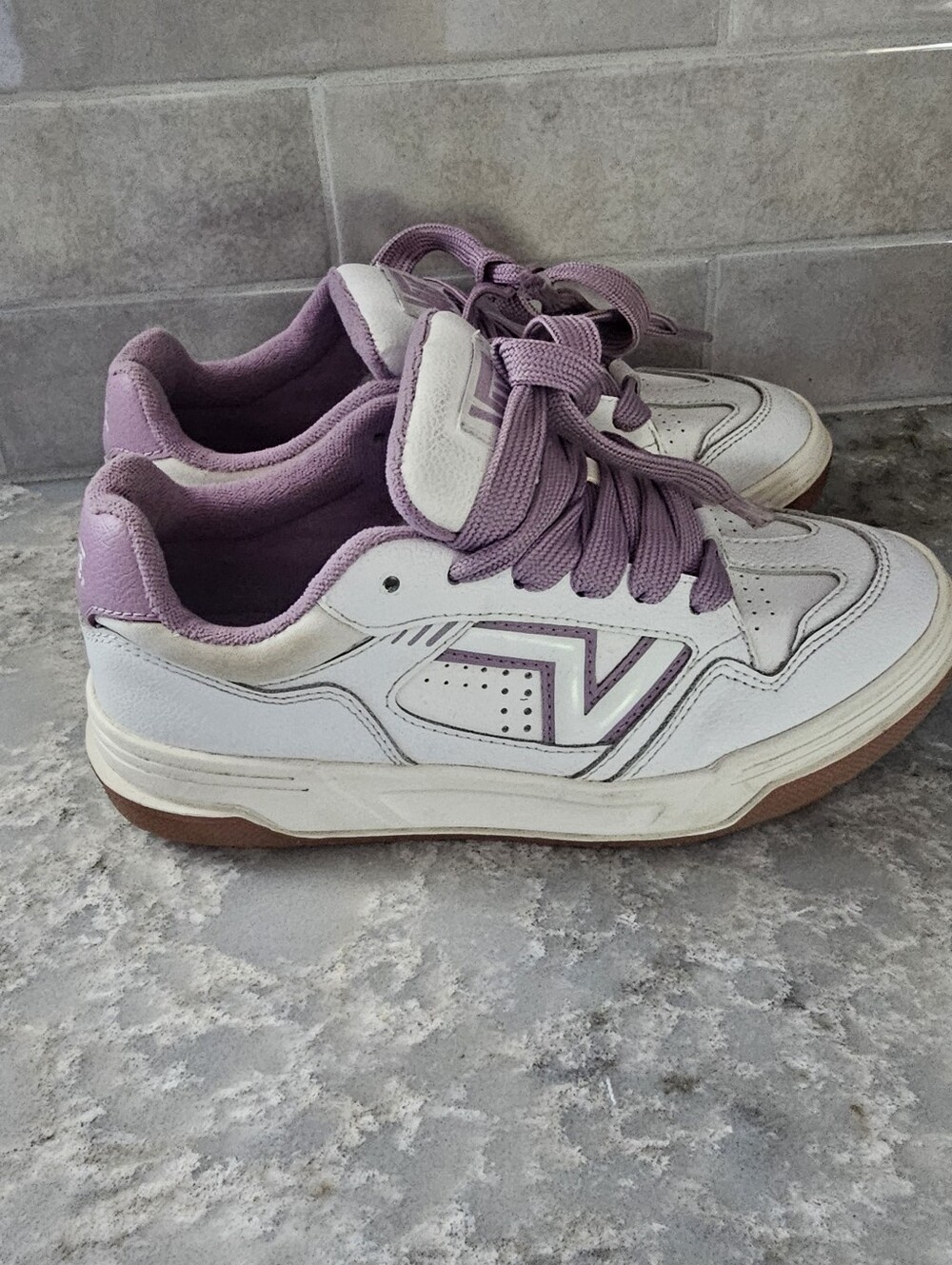 Vans Upland White Purple Leather Chunky Skate Shoes Womens 7.5 Mens 6 1999 Y2K
